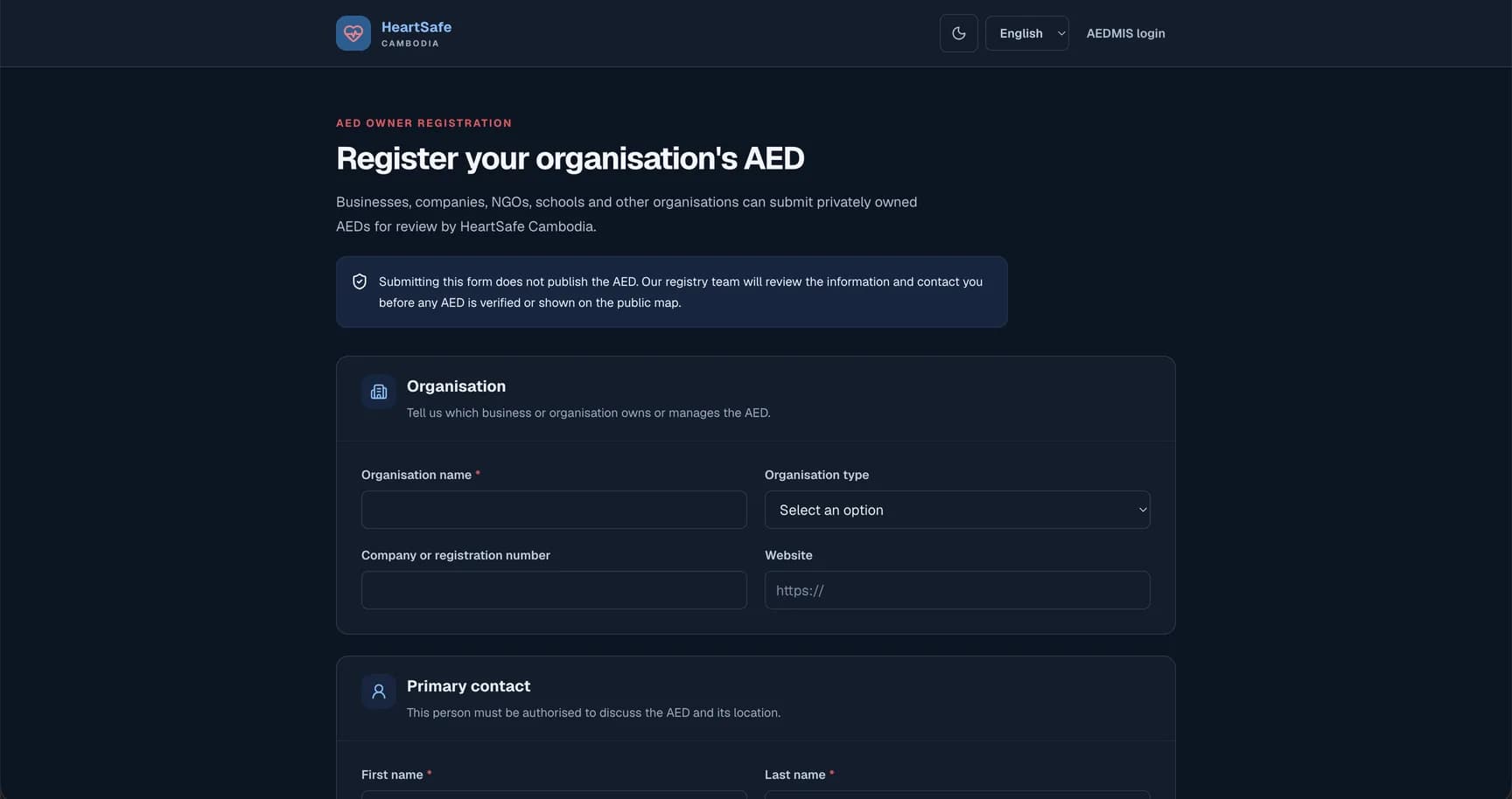 Register your organisation's AED